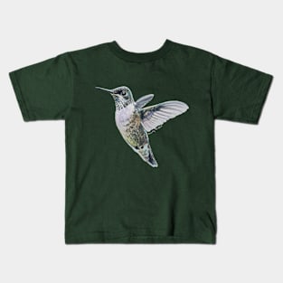 Ruby Throated Hummingbird in Flight bird painting Kids T-Shirt